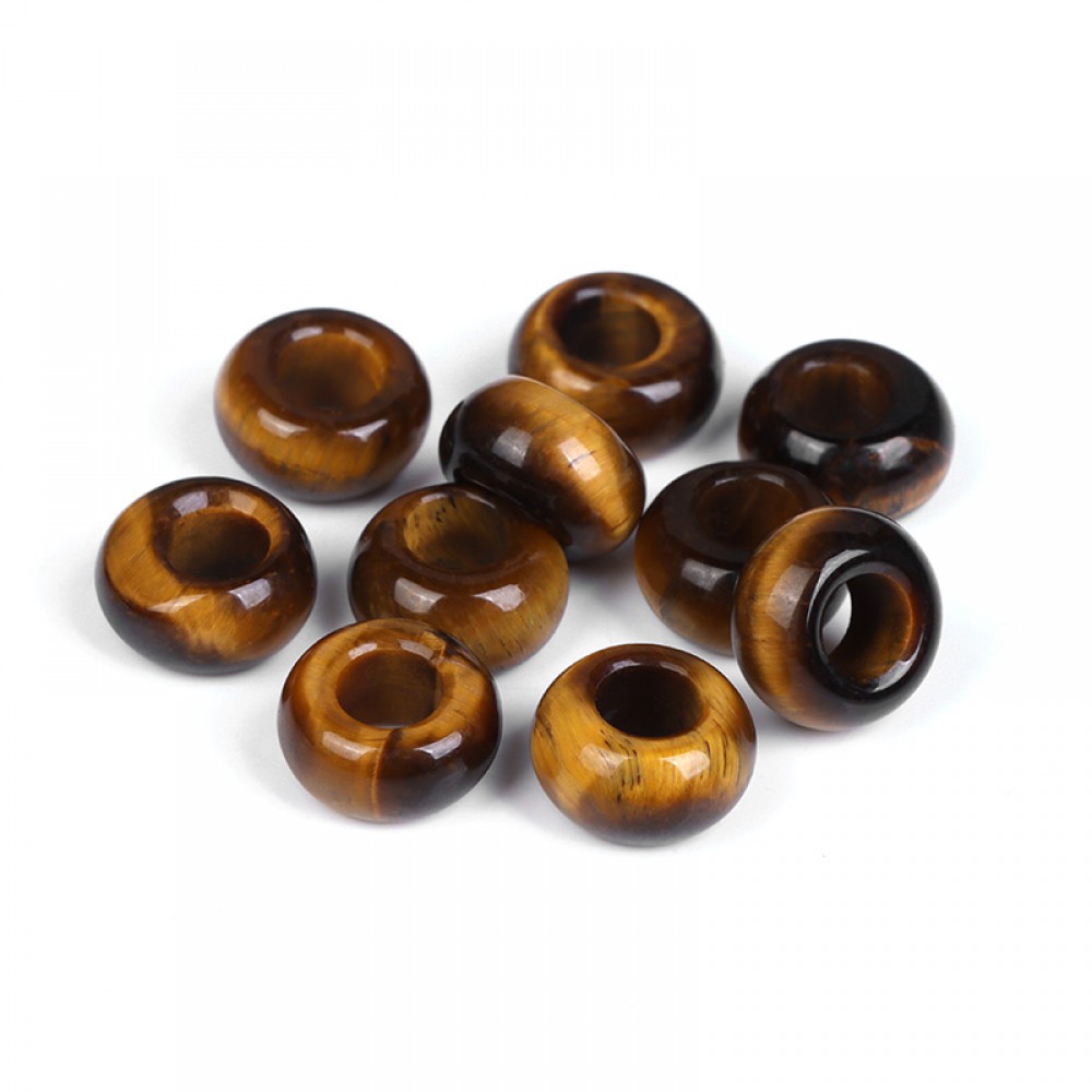 Μάτι της Τίγρης (Tiger Eye) φυσικός ημιπολύτιμος λίθος χάντρα πλακέ 14x8mm με μεγάλη τρύπα 6mm (τιμή ανά χάντρα) Λίθοι με Μεγάλη Τρύπα