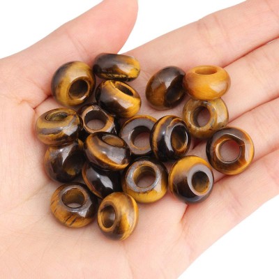 Μάτι της Τίγρης (Tiger Eye) φυσικός ημιπολύτιμος λίθος χάντρα πλακέ 14x8mm με μεγάλη τρύπα 6mm (τιμή ανά χάντρα)