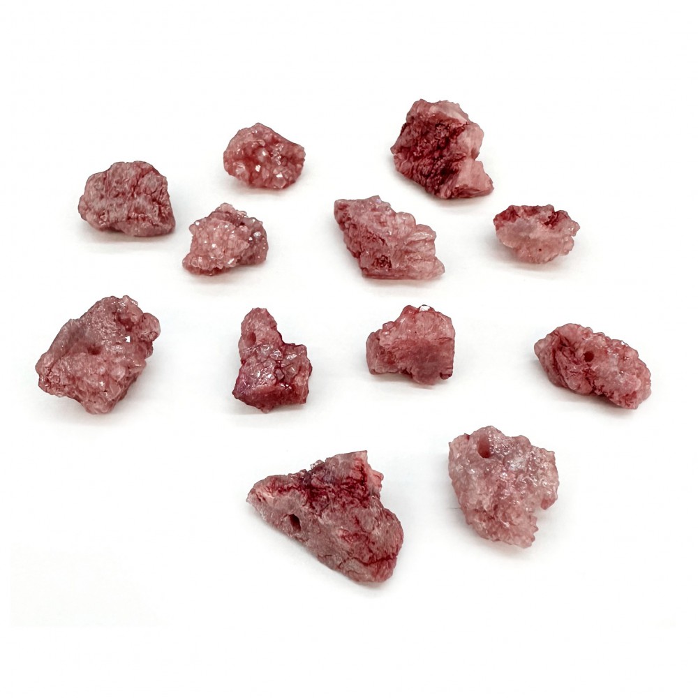 Ρουμπίνι (Druzy Ruby Madagascar) με τρύπα ακατέργαστος φυσικός ημιπολύτιμος λίθος ακανόνιστος 10∽14mm