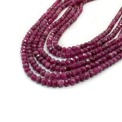 Ρουμπίνι (Ruby Madagascar) φυσικοί πολύτιμοι λίθοι χάντρες πολυγωνικές 4x3mm (σειρά∽39cm∽132χάντρες)