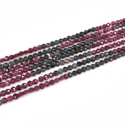 Ρουμπίνι και Ζαφείρι (Ruby Madagascar and Blue Sapphire) φυσικοί πολύτιμοι λίθοι χάντρες πλακέ πολυγωνικές 4x3mm (σειρά∽40cm∽104χάντρες)