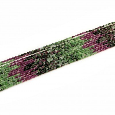 Ρουμπίνι με Ζοϊσίτη (Ruby Zoisite) φυσικοί ημιπολύτιμοι λίθοι χάντρες πολυγωνικές 2.5mm (σειρά∽40cm∽180χάντρες)