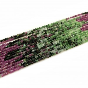 Ρουμπίνι με Ζοϊσίτη (Ruby Zoisite) φυσικοί ημιπολύτιμοι λίθοι χάντρες πολυγωνικές 2.5mm (σειρά∽40cm∽180χάντρες) Μικτές Ημιπολύτιμες Χάντρες
