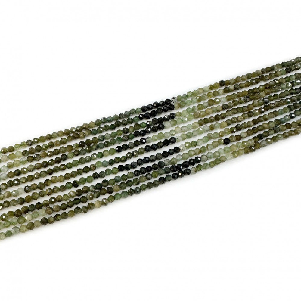 Τουρμαλίνη Πράσινη (Tourmaline Green) φυσικοί ημιπολύτιμοι λίθοι χάντρες πολυγωνικές 3mm (σειρά∽39cm∽134χάντρες) Τουρμαλίνη - Tourmaline