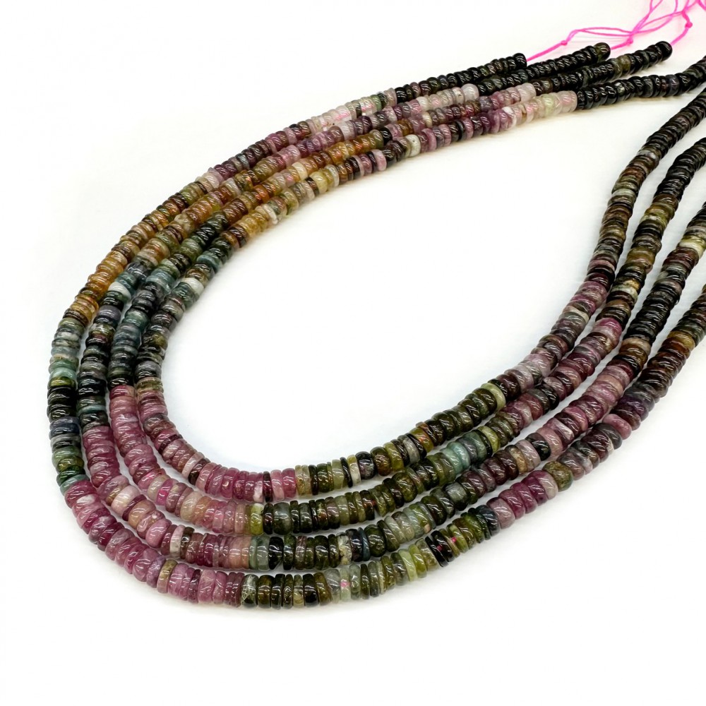 Τουρμαλίνη (Tourmaline multicolor) φυσικοί ημιπολύτιμοι λίθοι χάντρες ροδέλα ακανόνιστες πλακέ 6mm (σειρά∽42cm∽200χάντρες)