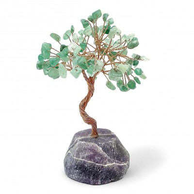 Αβεντουρίνη (Aventurine) χειροποίητο Δέντρο της Ζωής με βάση από Αμέθυστο φυσικός ημιπολύτιμος λίθος 12cm x 9cm