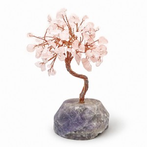 Χαλαζίας ροζ (Rose Quartz) χειροποίητο Δέντρο της Ζωής με βάση από Αμέθυστο φυσικός ημιπολύτιμος λίθος 12cm x 9cm Λίθοι Διακοσμητικοί - Χώρου