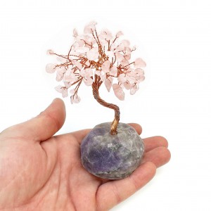 Χαλαζίας ροζ (Rose Quartz) χειροποίητο Δέντρο της Ζωής με βάση από Αμέθυστο φυσικός ημιπολύτιμος λίθος 12cm x 9cm Λίθοι Διακοσμητικοί - Χώρου