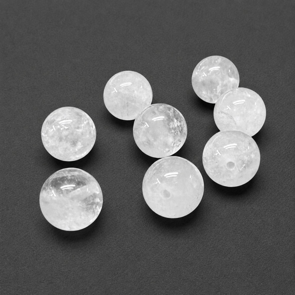 Χαλαζίας λευκός (white Quartz) φυσικός ημιπολύτιμος λίθος χάντρα 6mm/ 8mm/ 10mm (τιμή ανά χάντρα) Χαλαζίας - Quartz