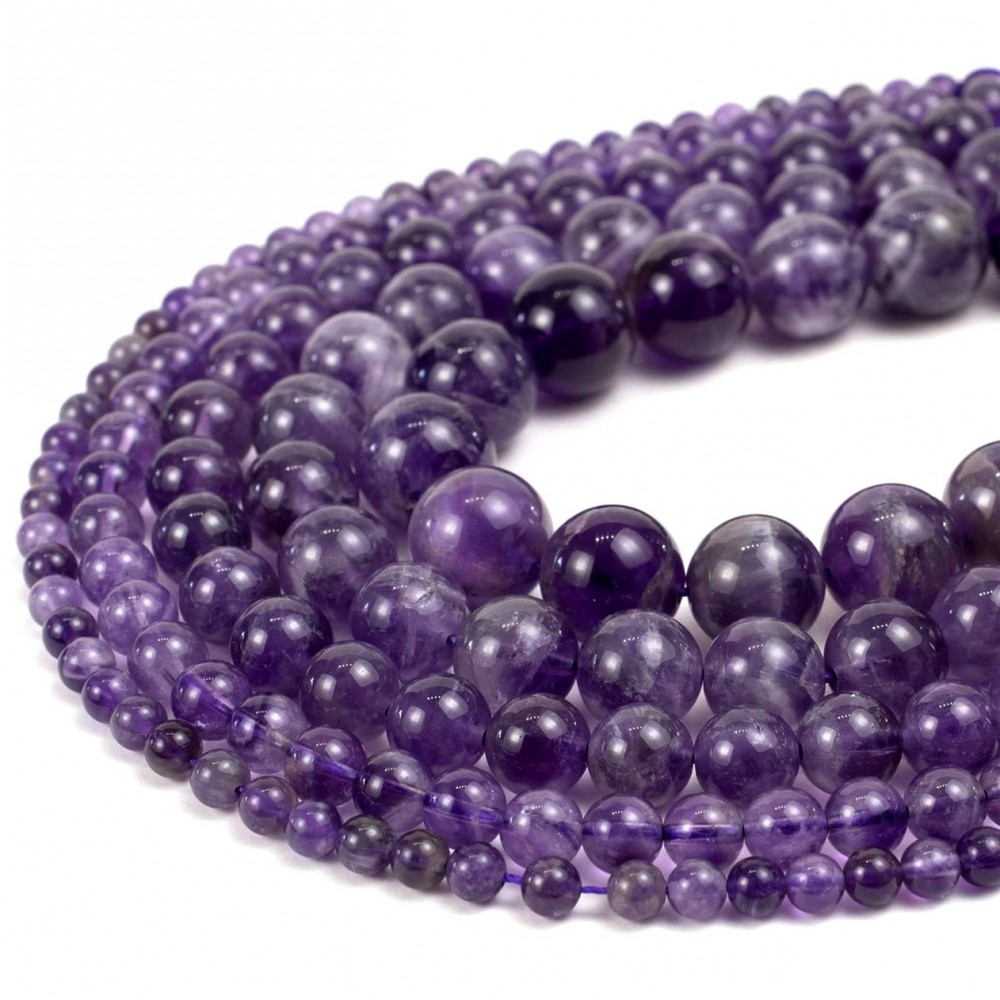 Αμέθυστος (Amethyst) φυσικοί ημιπολύτιμοι λίθοι χάντρες 4mm/ 6mm/ 8mm/ 10mm/ 12mm (σειρά/38∽39cm) Αμέθυστος - Amethyst
