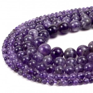 Αμέθυστος (Amethyst) φυσικοί ημιπολύτιμοι λίθοι χάντρες 4mm/ 6mm/ 8mm/ 10mm/ 12mm (σειρά/38∽39cm) Αμέθυστος - Amethyst