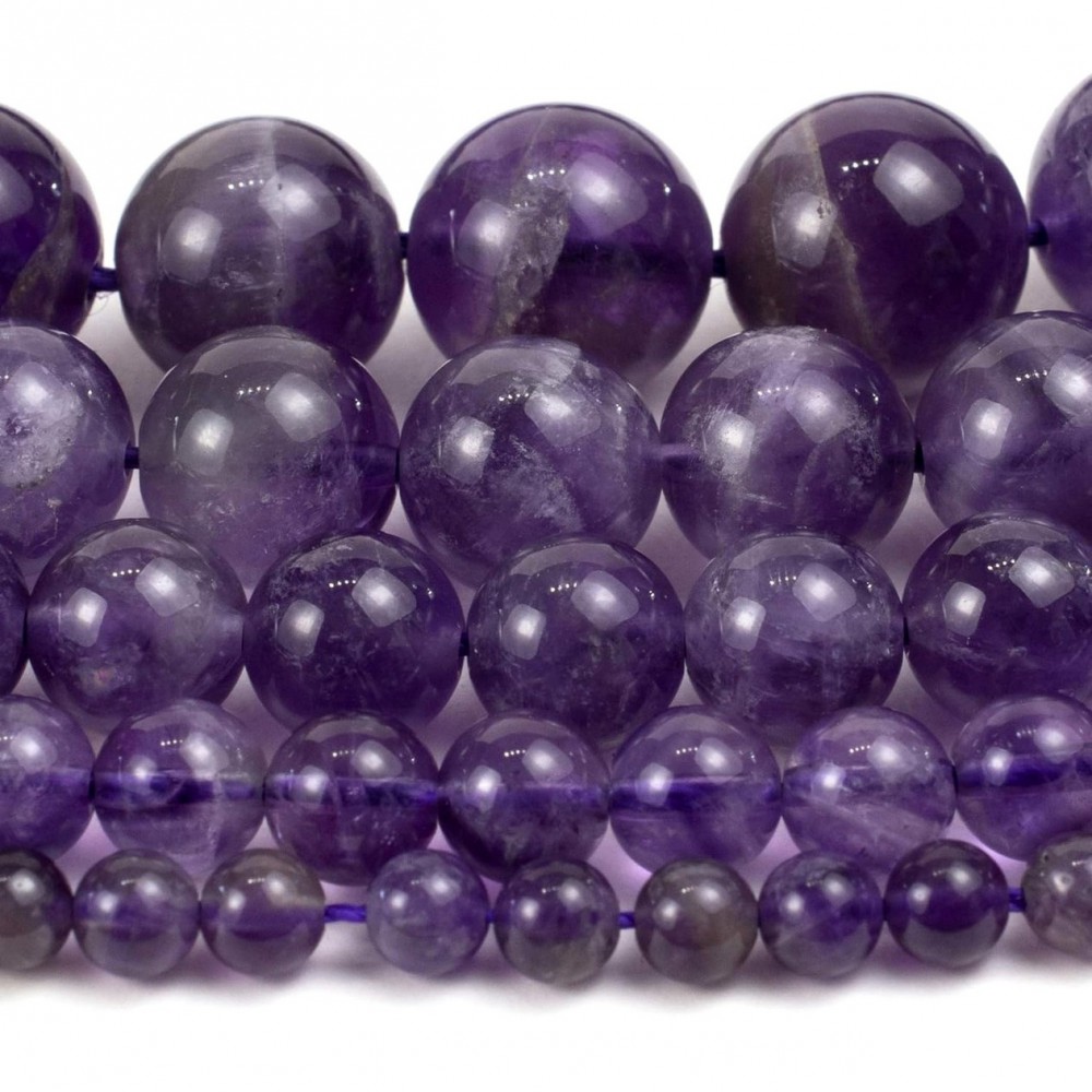 Αμέθυστος (Amethyst) φυσικοί ημιπολύτιμοι λίθοι χάντρες 4mm/ 6mm/ 8mm/ 10mm/ 12mm (σειρά/38∽39cm) Αμέθυστος - Amethyst