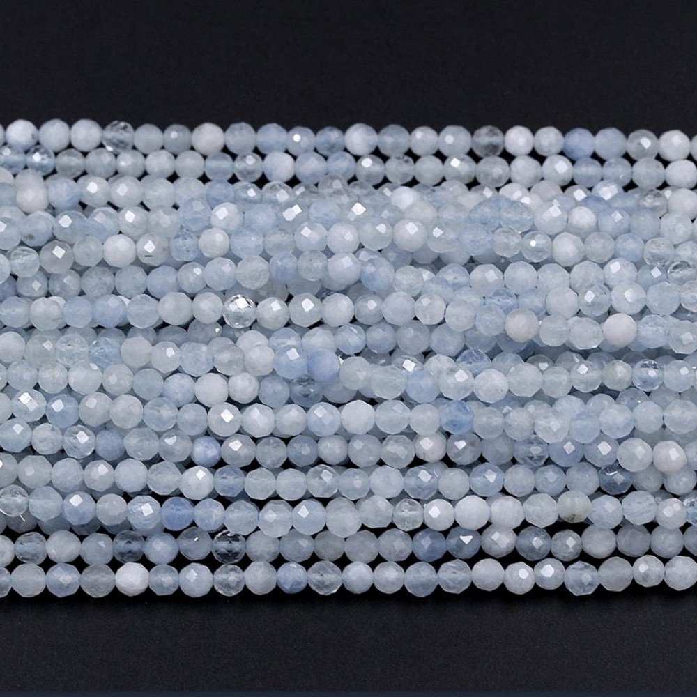 Ακουαμαρίν (Aquamarine) φυσικοί ημιπολύτιμοι λίθοι χάντρες πολυγωνικές 2.5mm / 3mm (σειρά∽39cm) Ακουαμαρίν - Aquamarine