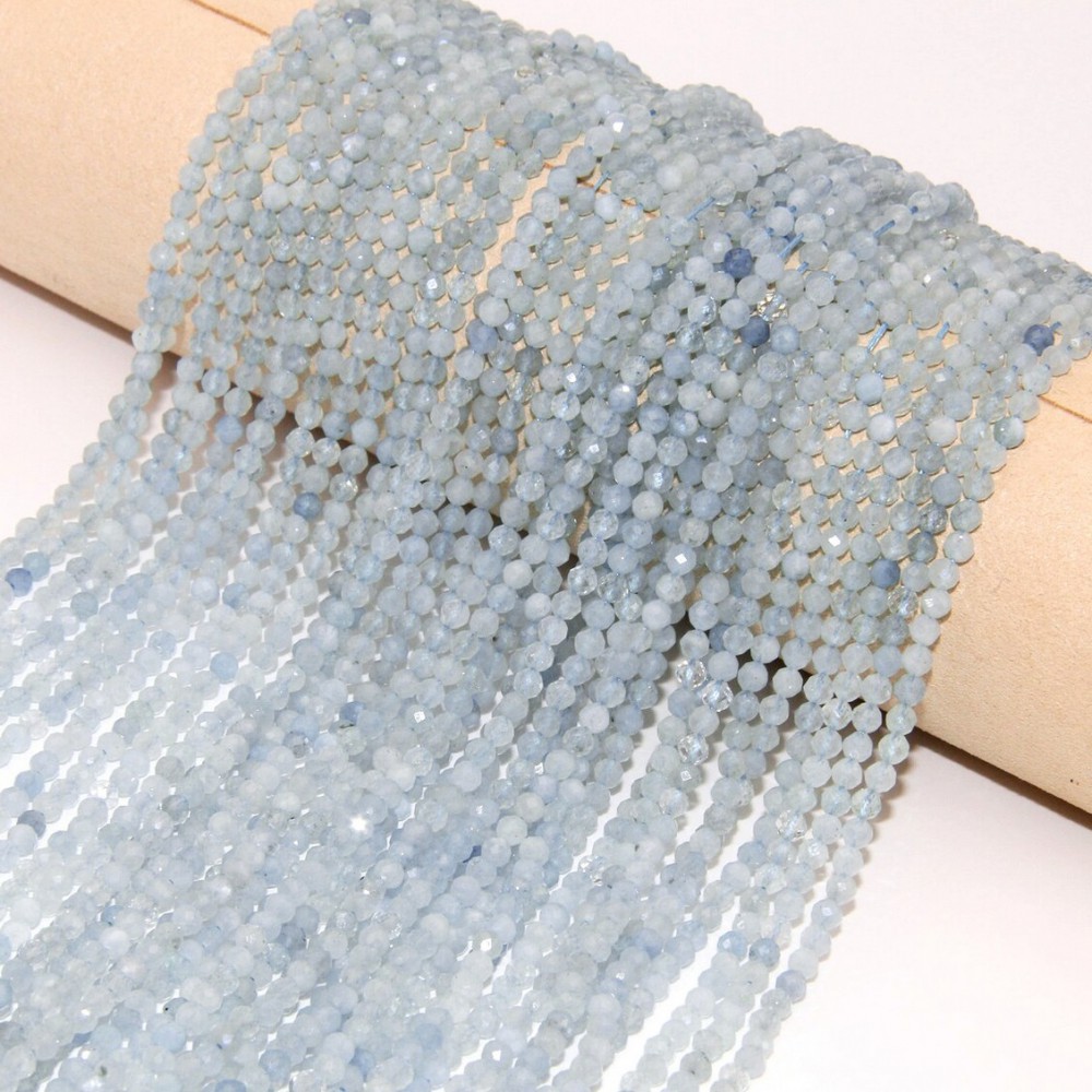 Ακουαμαρίν (Aquamarine) φυσικοί ημιπολύτιμοι λίθοι χάντρες πολυγωνικές 2.5mm / 3mm (σειρά∽39cm) Ακουαμαρίν - Aquamarine