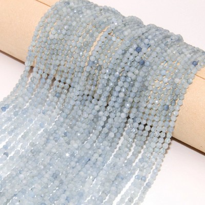 Ακουαμαρίν (Aquamarine) φυσικοί ημιπολύτιμοι λίθοι χάντρες πολυγωνικές 2.5mm / 3mm (σειρά∽39cm)