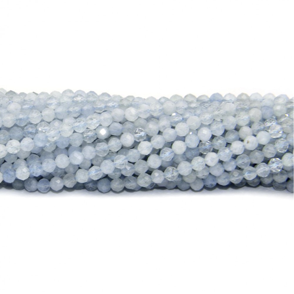 Ακουαμαρίν (Aquamarine) φυσικοί ημιπολύτιμοι λίθοι χάντρες πολυγωνικές 2.5mm / 3mm (σειρά∽39cm) Ακουαμαρίν - Aquamarine