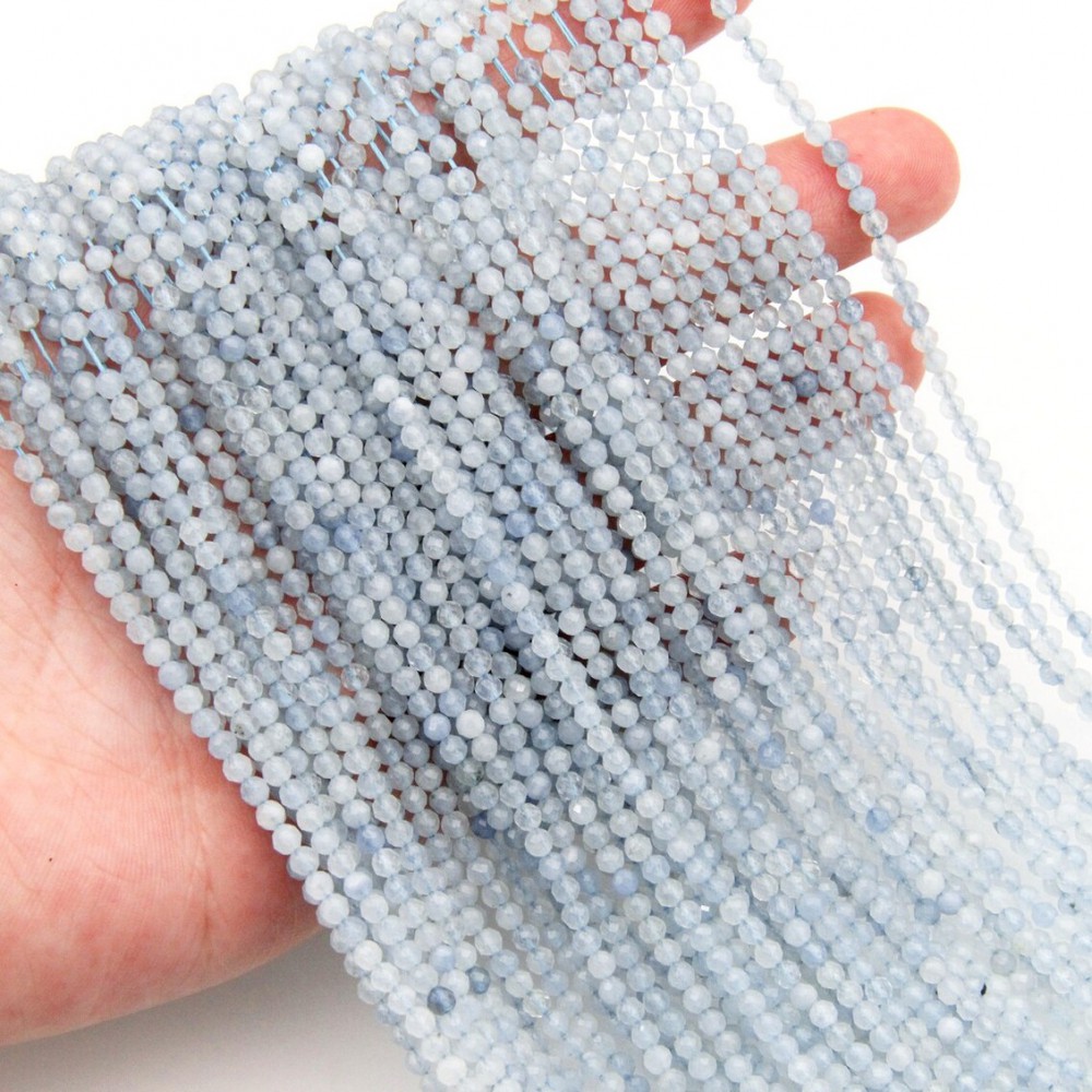 Ακουαμαρίν (Aquamarine) φυσικοί ημιπολύτιμοι λίθοι χάντρες πολυγωνικές 2.5mm / 3mm (σειρά∽39cm) Ακουαμαρίν - Aquamarine