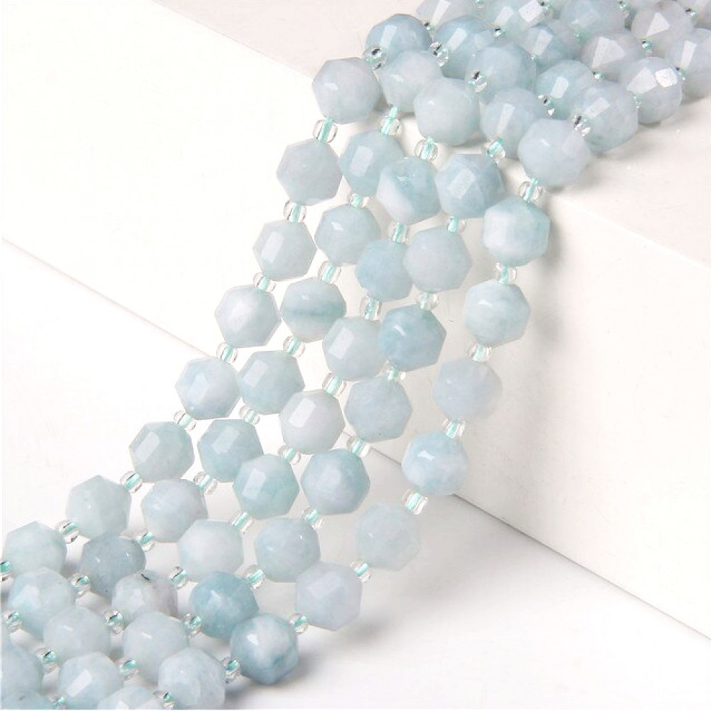 Ακουαμαρίν (Aquamarine) φυσικοί ημιπολύτιμοι λίθοι χάντρες πολυγωνικές 8mm (σειρά∽37χάντρες) Ακουαμαρίν - Aquamarine