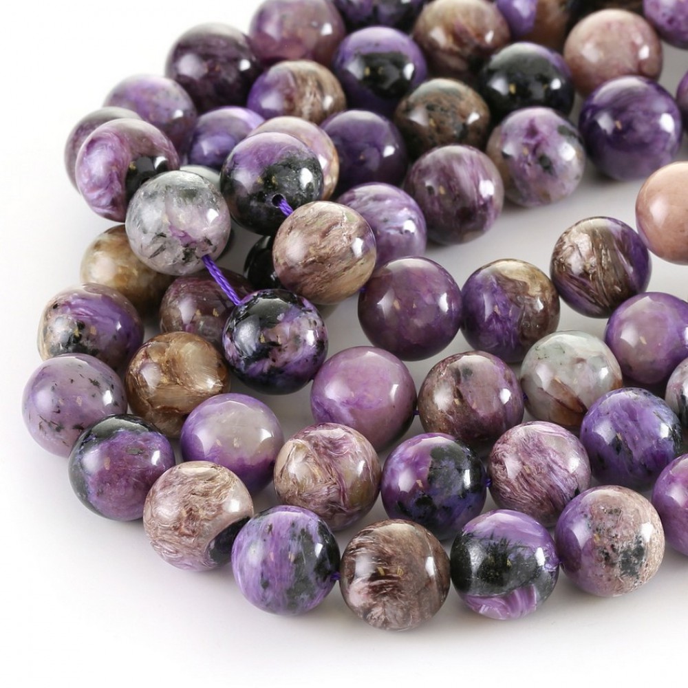 Χαροΐτης (Charoite) φυσικοί ημιπολύτιμοι λίθοι χάντρες 6mm/ 8mm/ 10mm (σειρά∽38cm) Χαροΐτης - Charoite