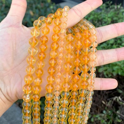 Κιτρίνης (Citrine) φυσικοί ημιπολύτιμοι λίθοι χάντρες 4mm/ 5mm/ 6mm/ 8mm/ 10mm/ 12mm (σειρά/37∽39cm)