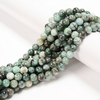Σμαράγδι (Emerald) φυσικοί πολύτιμοι λίθοι χάντρες 10mm (σειρά∽39cm∽38χάντρες)