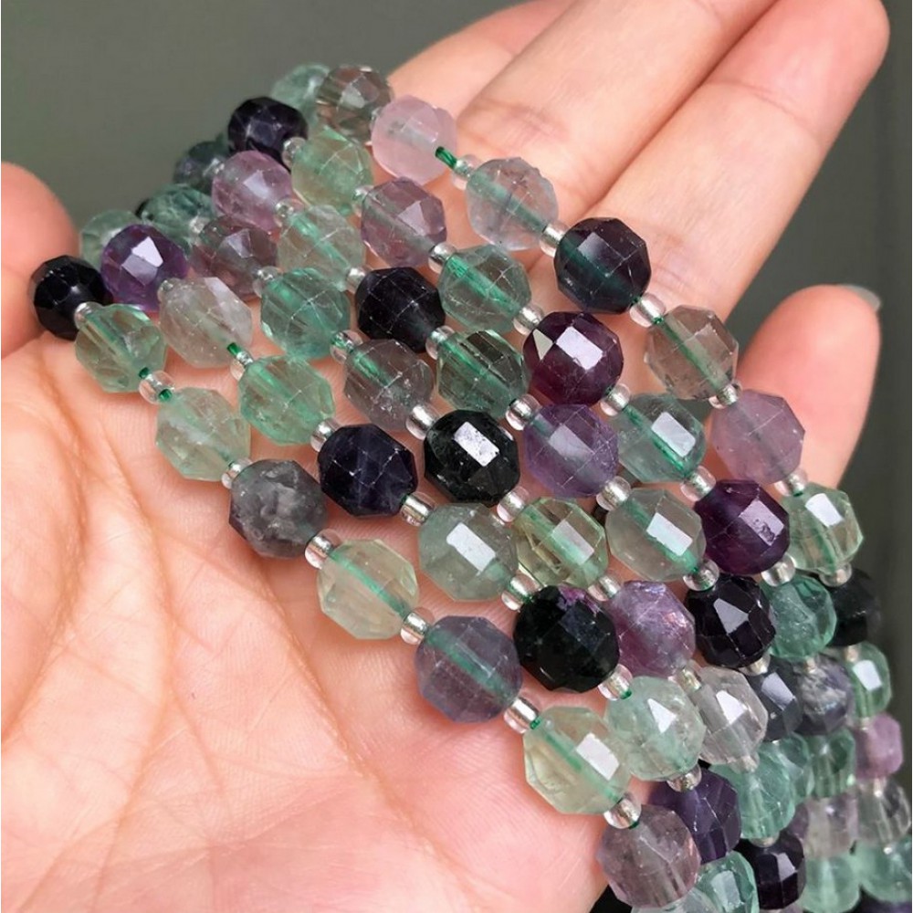 Fluorite Rainbow natural semi precious stones faceted beads 8mm (string∽37beads) Fluorite