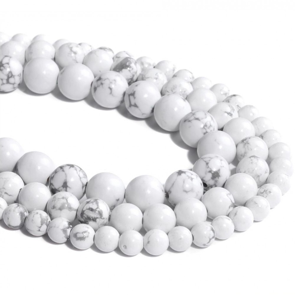 Χαολίτης λευκός (white Howlite) φυσικοί ημιπολύτιμοι λίθοι χάντρες 4mm/ 5mm/ 6mm/ 8mm/ 10mm (σειρά∽38cm) Χαολίτης- Howlite
