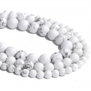 Χαολίτης λευκός (white Howlite) φυσικοί ημιπολύτιμοι λίθοι χάντρες 4mm/ 5mm/ 6mm/ 8mm/ 10mm (σειρά∽38cm) Χαολίτης- Howlite