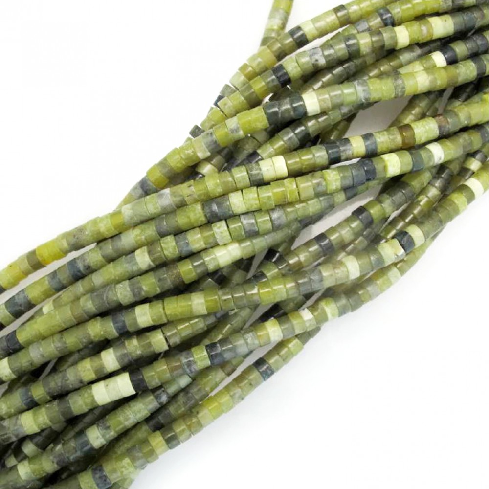 Ιαδεΐτης (Olive Jade) φυσικοί ημιπολύτιμοι λίθοι χάντρες ροδέλα 4x2mm (σειρά∽38cm∽150χάντρες) Ιαδεΐτης - Jade