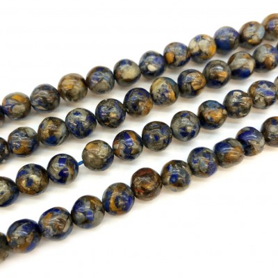 Λάπις Λάζουλι (Lapis Lazuli) με Μάτι της Τίγρης (Tiger Eye) φυσικοί ημιπολύτιμοι λίθοι χάντρες 8mm (σειρά∽38cm∽48χάντρες)