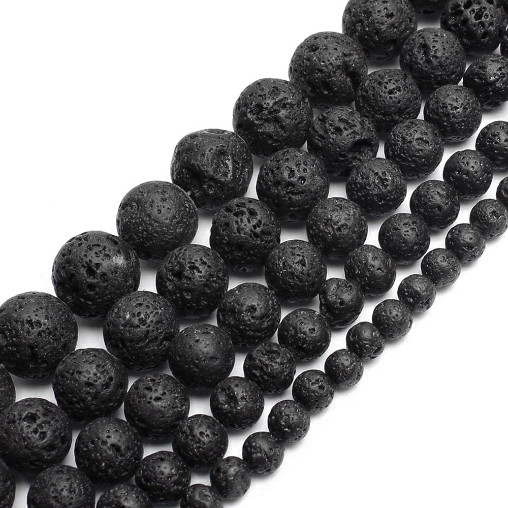 Ηφαιστειακή Λάβα μαύρη (Volcanic Lava) φυσικοί ημιπολύτιμοι λίθοι χάντρες 5mm/ 6mm/ 8mm/ 10mm (σειρά/37∽39cm) Ηφαιστειακή Λάβα - Volcanic Lava