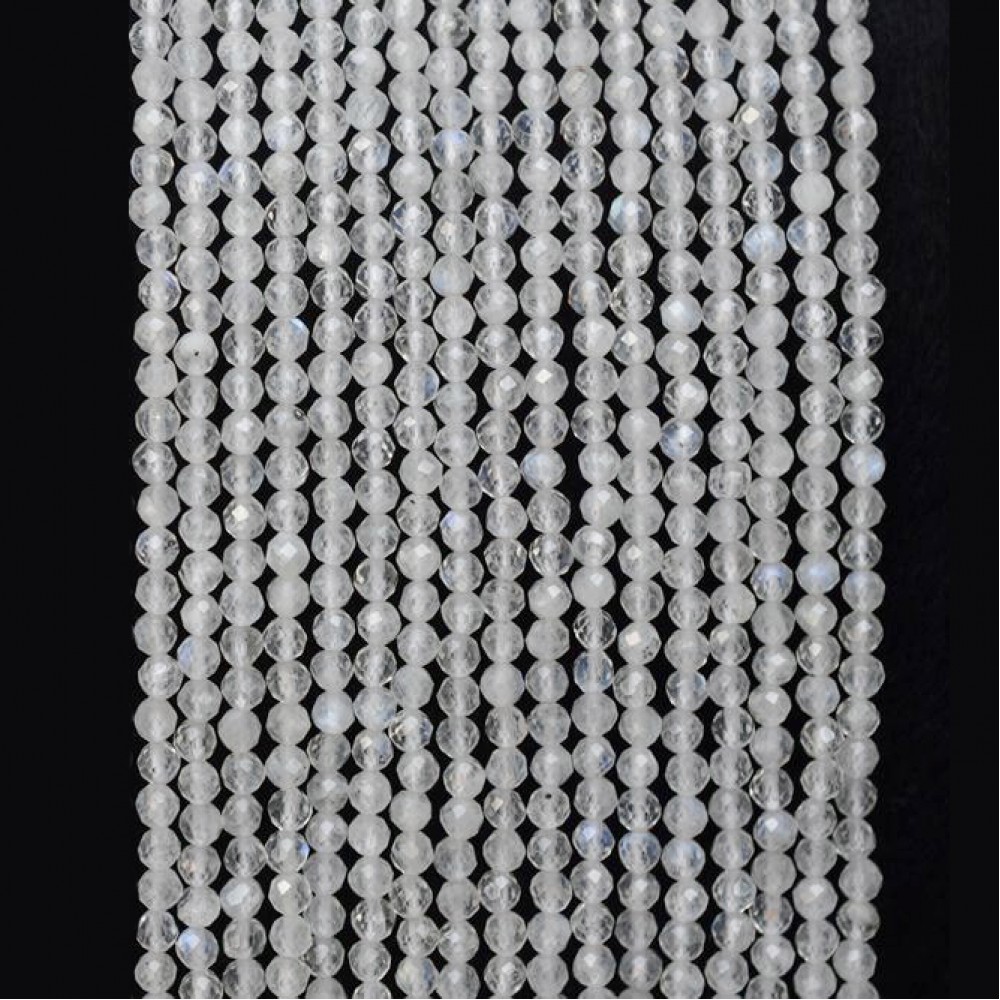 Φεγγαρόπετρα (Moonstone) φυσικοί ημιπολύτιμοι λίθοι χάντρες πολυγωνικές 3mm (σειρά∽39cm∽134χάντρες) Φεγγαρόπετρα - Moonstone