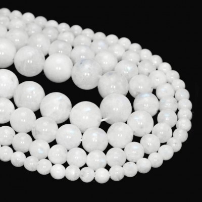 Φεγγαρόπετρα λευκή (Moonstone) φυσικοί ημιπολύτιμοι λίθοι χάντρες 8mm / 10mm (σειρά∽39cm)