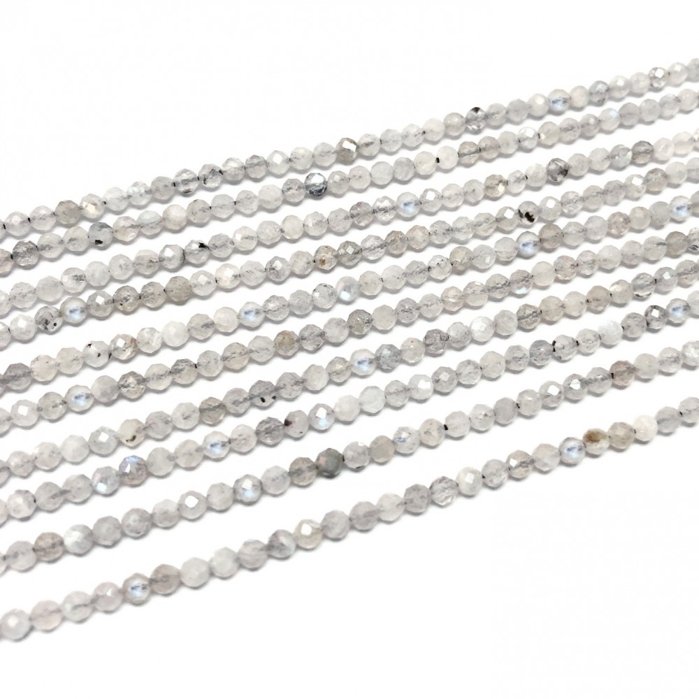 Φεγγαρόπετρα (light gray Moonstone) φυσικοί ημιπολύτιμοι λίθοι χάντρες πολυγωνικές 3mm (σειρά∽40cm∽140χάντρες) Φεγγαρόπετρα - Moonstone