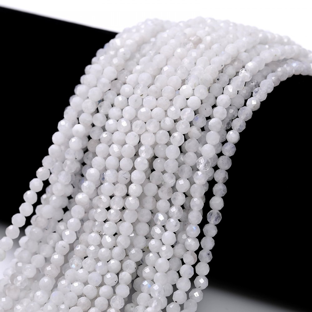 Moonstone white faceted beads natural semi precious stones 3.5mm (string∽38cm∽109beads) Moonstone