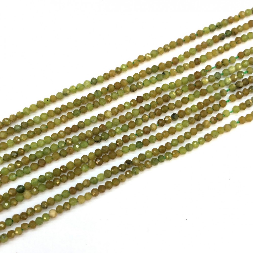Νεφρίτης (Light Nephrite) φυσικοί ημιπολύτιμοι λίθοι χάντρες πολυγωνικές 2.5mm (σειρά∽38cm∽194χάντρες) Νεφρίτης - Nephrite