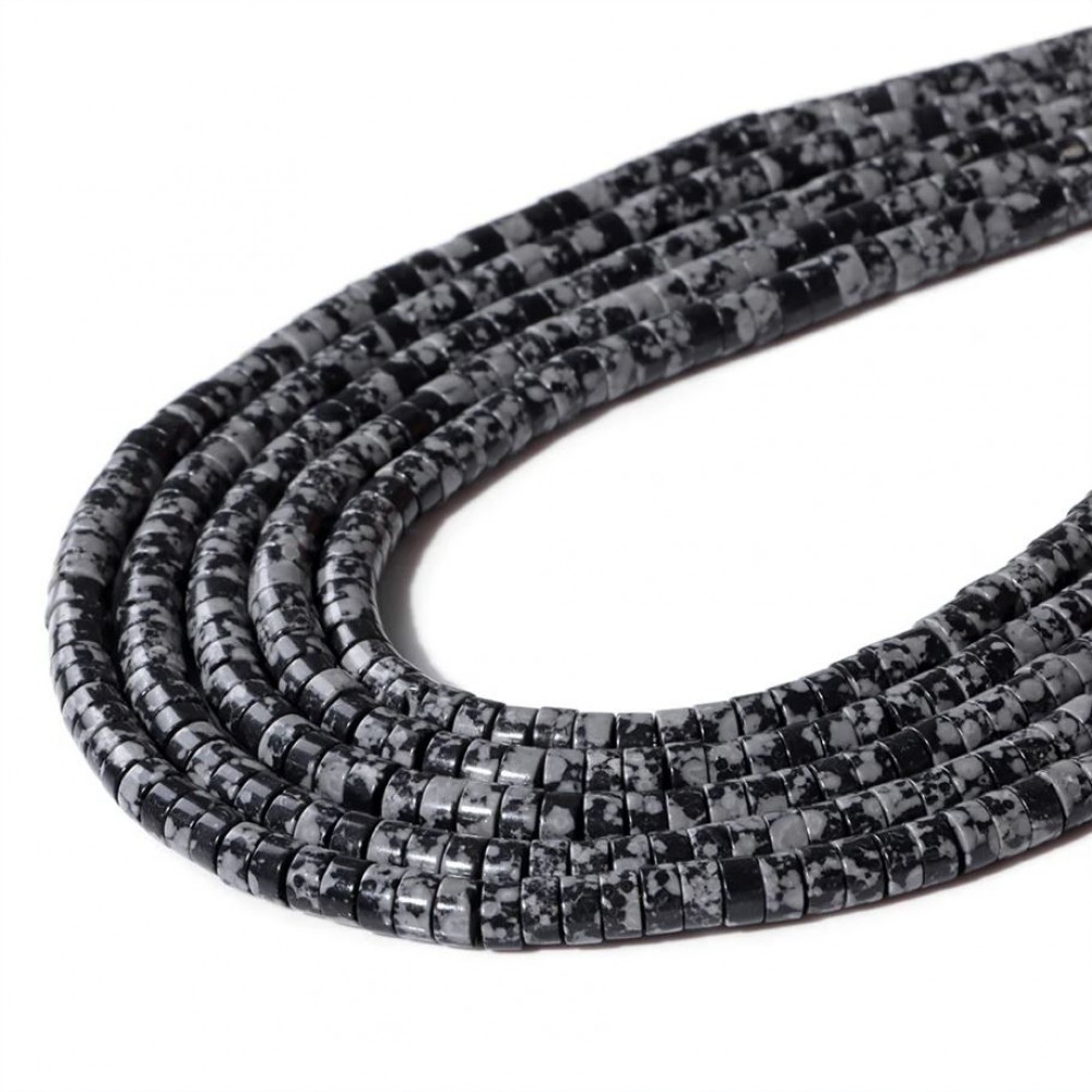 Obsidian Snowflake natural semi precious stones rondelle beads 4x2mm (string∽38cm∽150beads) Obsidian