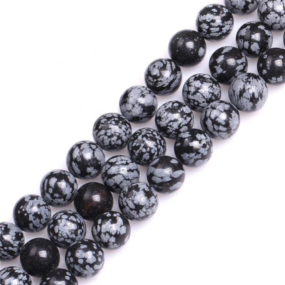 Οψιδιανός Χιονονιφάδα (Obsidian Snowflake) φυσικοί ημιπολύτιμοι λίθοι χάντρες 4mm/ 6mm/ 7mm/ 8mm/ 10mm (σειρά/38∽39cm) Οψιδιανός - Obsidian