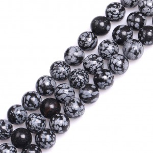 Οψιδιανός Χιονονιφάδα (Obsidian Snowflake) φυσικοί ημιπολύτιμοι λίθοι χάντρες 4mm/ 6mm/ 7mm/ 8mm/ 10mm (σειρά/38∽39cm) Οψιδιανός - Obsidian