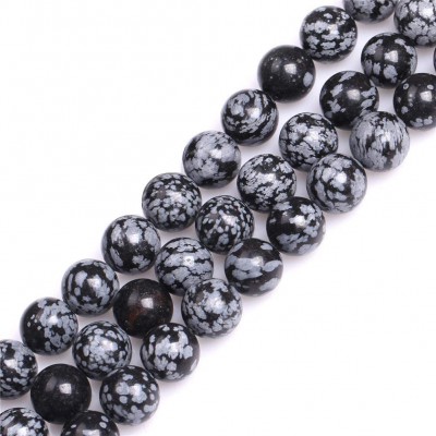 Οψιδιανός Χιονονιφάδα (Obsidian Snowflake) φυσικοί ημιπολύτιμοι λίθοι χάντρες 4mm/ 6mm/ 7mm/ 8mm/ 10mm (σειρά/38∽39cm)