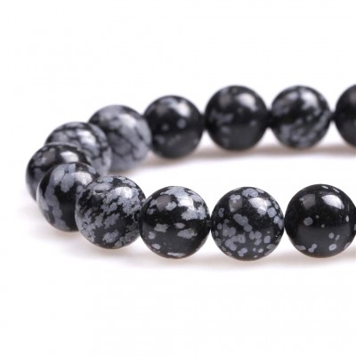Οψιδιανός Χιονονιφάδα (Obsidian Snowflake) φυσικοί ημιπολύτιμοι λίθοι χάντρες 4mm/ 6mm/ 7mm/ 8mm/ 10mm (σειρά/38∽39cm)