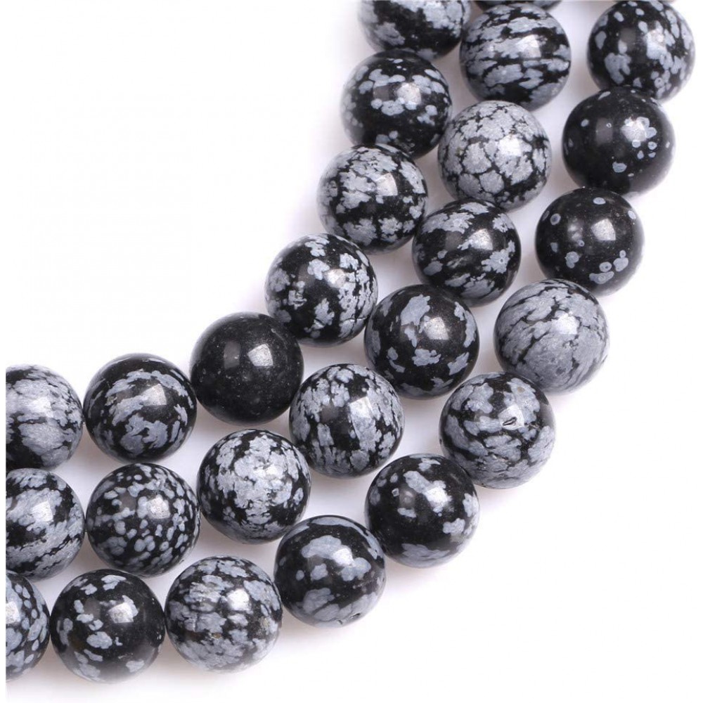 Οψιδιανός Χιονονιφάδα (Obsidian Snowflake) φυσικοί ημιπολύτιμοι λίθοι χάντρες 4mm/ 6mm/ 7mm/ 8mm/ 10mm (σειρά/38∽39cm) Οψιδιανός - Obsidian