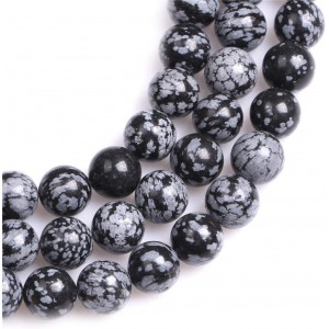 Οψιδιανός Χιονονιφάδα (Obsidian Snowflake) φυσικοί ημιπολύτιμοι λίθοι χάντρες 4mm/ 6mm/ 7mm/ 8mm/ 10mm (σειρά/38∽39cm) Οψιδιανός - Obsidian