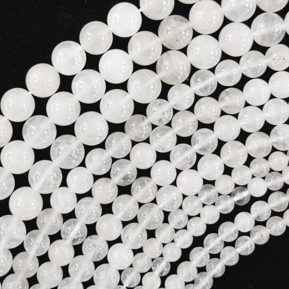 Χαλαζίας λευκός (white Quartz) φυσικοί ημιπολύτιμοι λίθοι χάντρες 4mm/ 6mm/ 8mm/ 10mm (σειρά/37∽39cm) Χαλαζίας - Quartz