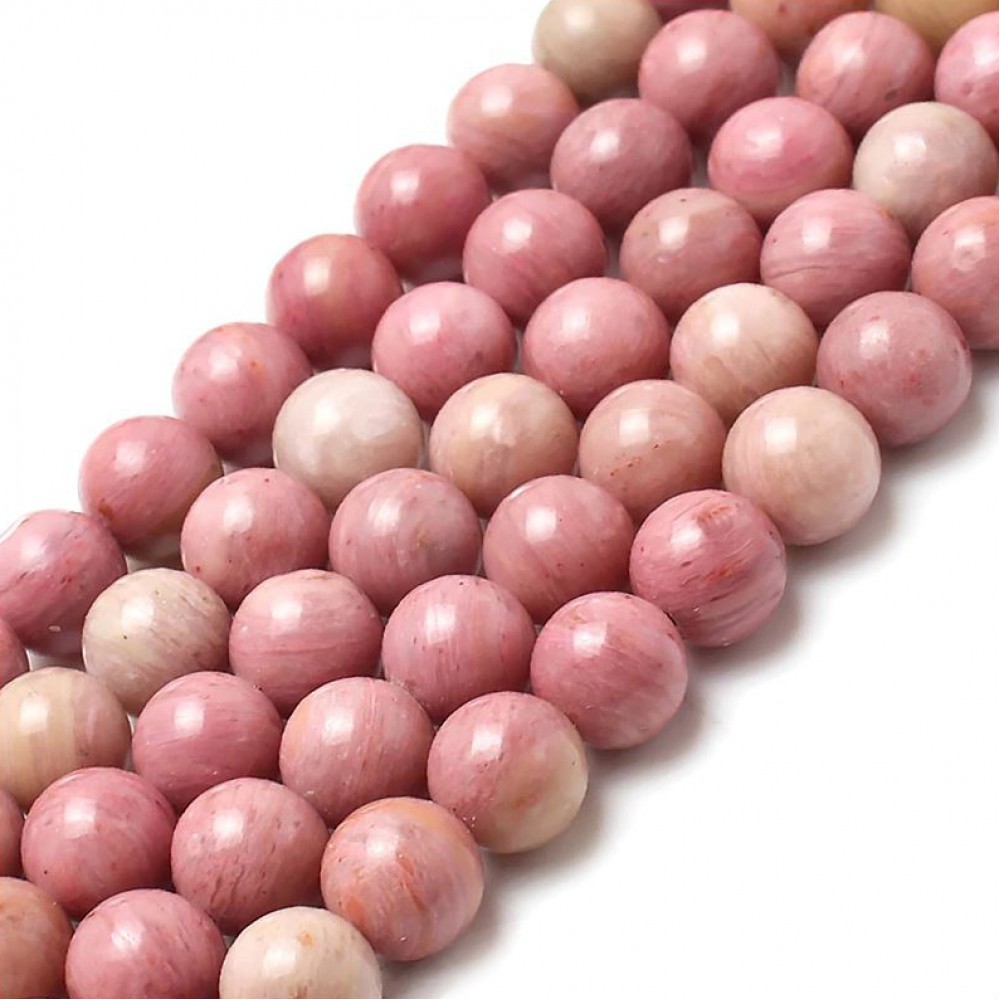 Ροδονίτης ροζ (Rhodonite) φυσικοί ημιπολύτιμοι λίθοι χάντρες 5mm/ 6mm/ 8mm/ 10mm (σειρά/37∽39cm) Ροδονίτης - Rhodonite