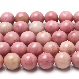 Ροδονίτης ροζ (Rhodonite) φυσικοί ημιπολύτιμοι λίθοι χάντρες 5mm/ 6mm/ 8mm/ 10mm (σειρά/37∽39cm) Ροδονίτης - Rhodonite