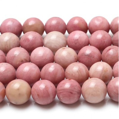 Ροδονίτης ροζ (Rhodonite) φυσικοί ημιπολύτιμοι λίθοι χάντρες 5mm/ 6mm/ 8mm/ 10mm (σειρά/37∽39cm)