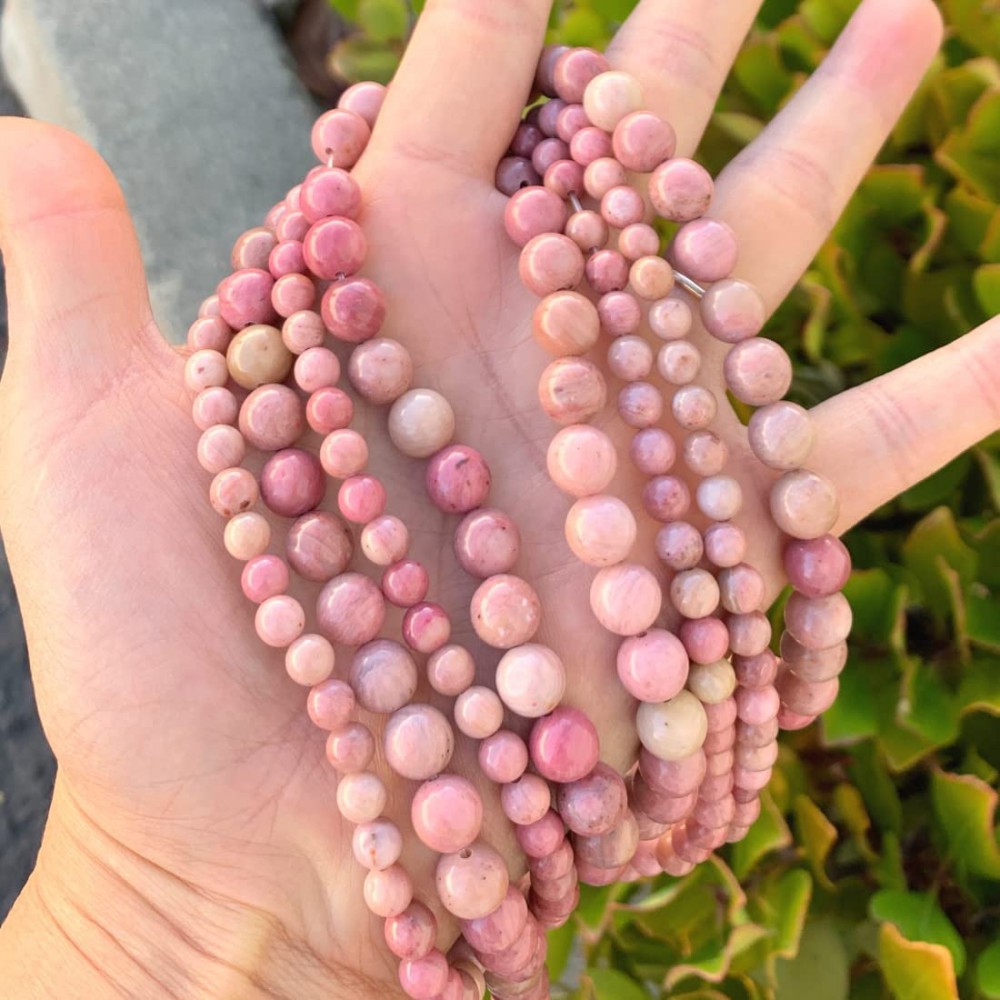 Ροδονίτης ροζ (Rhodonite) φυσικοί ημιπολύτιμοι λίθοι χάντρες 5mm/ 6mm/ 8mm/ 10mm (σειρά/37∽39cm) Ροδονίτης - Rhodonite