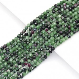 Ρουμπίνι σε Ζοϊσίτη (Ruby Zoisite) φυσικοί ημιπολύτιμοι λίθοι χάντρες πολυγωνικές 3mm (σειρά∽39cm∽132χάντρες) Ρουμπίνι σε Ζοϊσίτη - Ruby Zoisite
