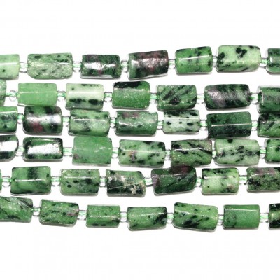 Ρουμπίνι σε Ζοϊσίτη (Ruby Zoisite) φυσικοί ημιπολύτιμοι λίθοι χάντρες σωληνάκι ακανόνιστο 12x8mm (σειρά∽27χάντρες)